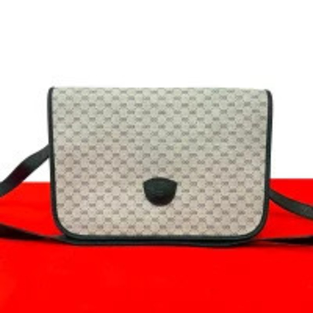Gucci GG Canvas Messenger Crossbody Bag Leather Navy Blue